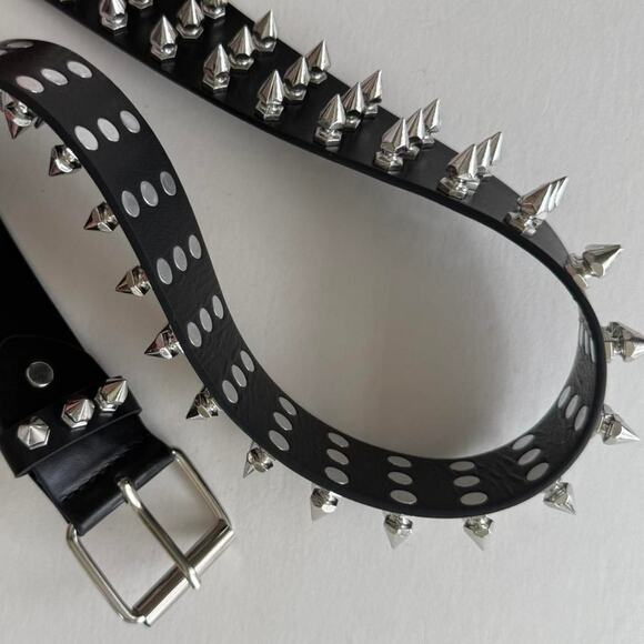 Y2K Black Leather Punk Belt Silver Studs Adjustable Fits 26-36 Unisex Style - Picture 8 of 13